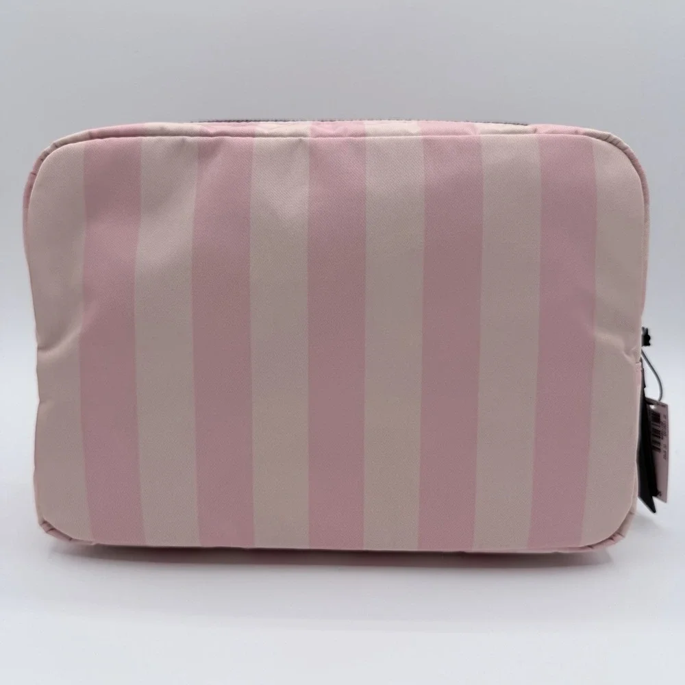 Victoria's Secret Pink Stripe Cosmetic Makeup Travel Organizer Dual Zip Bag NWT